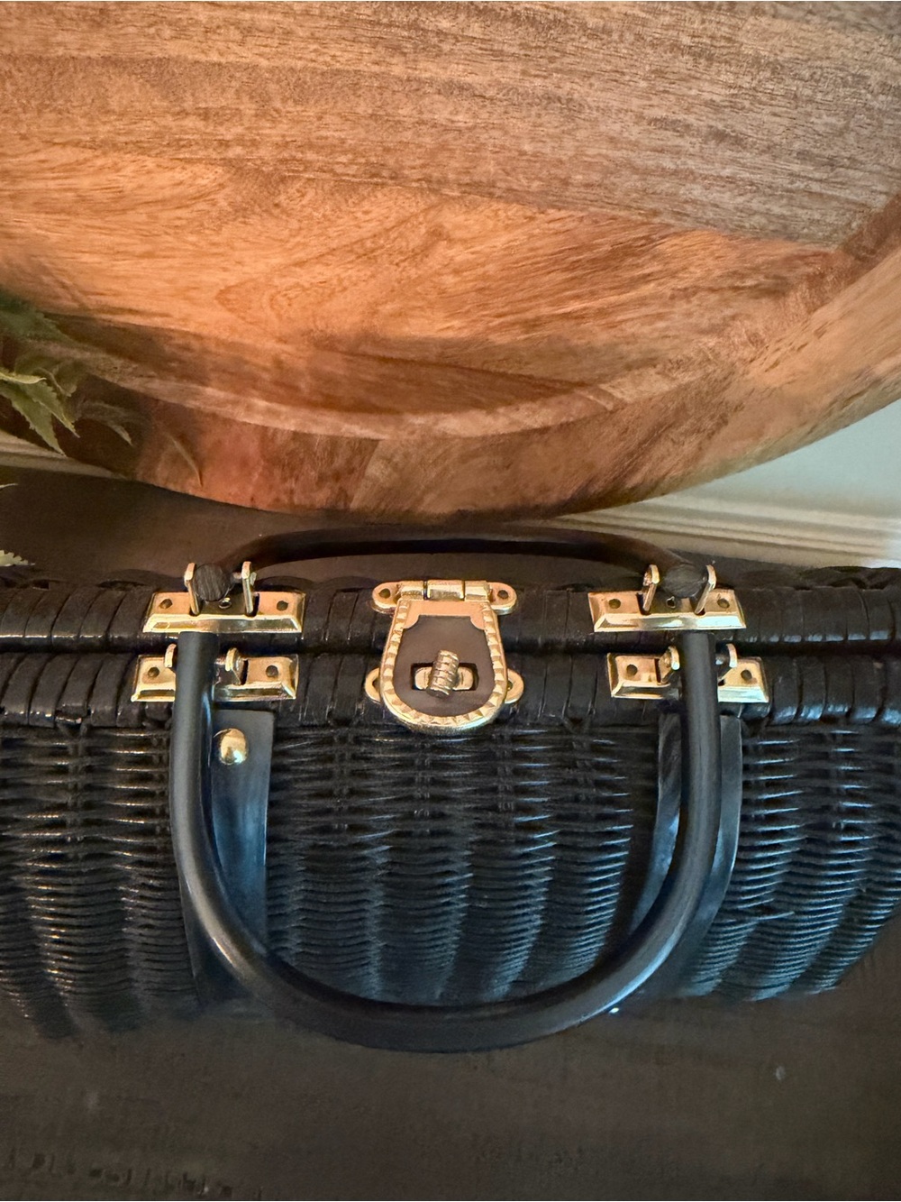 Vintage 1950s -60s Hand Made British Hong Kong Rattan Wicker Purse Black Lucite - Picture 5 of 11